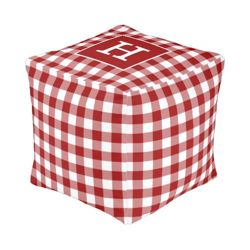 Rustic Red White Buffalo Check Pattern Monogram Pouf