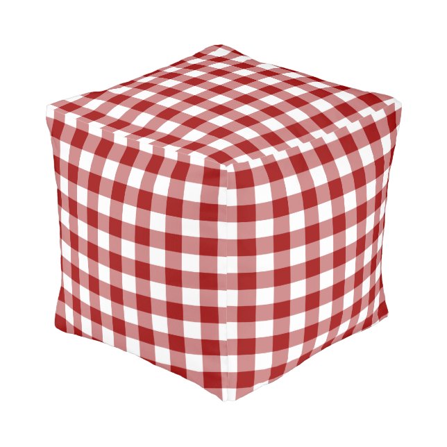 Rustic Red White Buffalo Check Pattern Pouf (Angled Front)