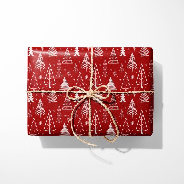 Rustic Red & White Christmas Trees Wrapping Paper (Creator Uploaded)