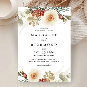 Rustic Red & White Christmas Wreath Winter Wedding Invitation