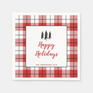 Rustic Red & White Gingham Flannel Christmas Tree Napkins