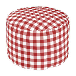 Rustic Red White Gingham Pattern Pouf