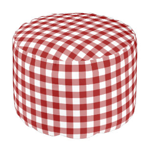 Rustic Red White Gingham Pattern Pouf