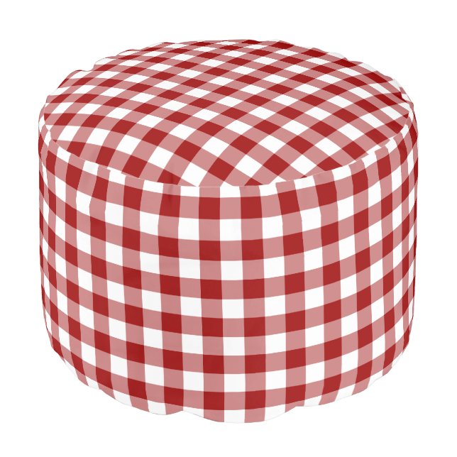 Rustic Red White Gingham Pattern Pouf (Angled Front)