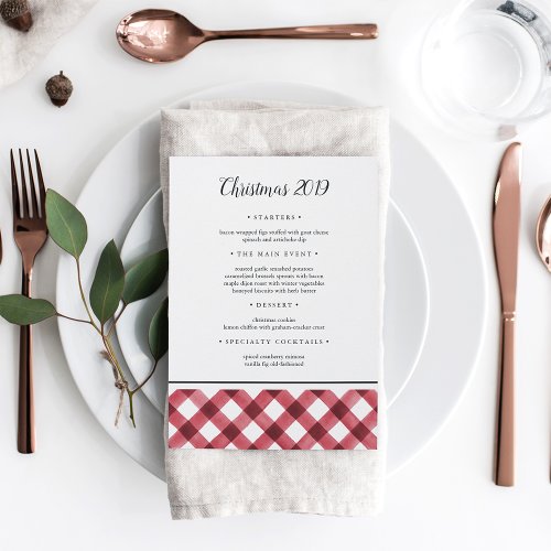 Rustic Red  White Plaid Christmas Holiday Menu