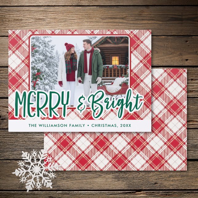 Rustic Red White Plaid Merry & Bright Christmas Letterpress Photo Cards (Rustic Red White Plaid Merry & Bright Christmas Letterpress Photo Cards)