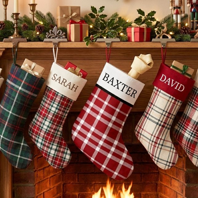 Rustic Red White Plaid Personalized Festive Small Christmas Stocking (Creator Uploaded)