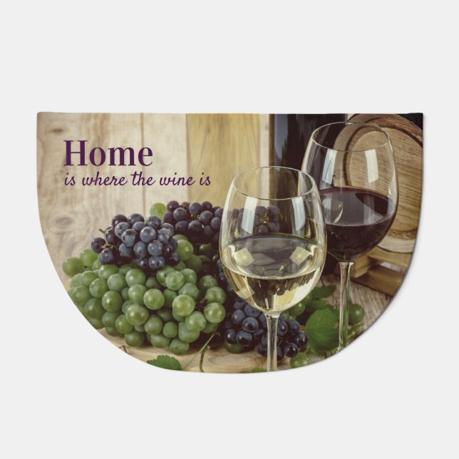 Rustic Red White Wine Glasses Grapes Barrel Doormat (Front)