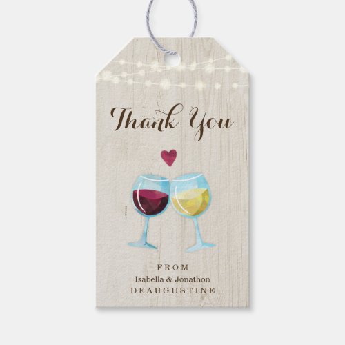 Rustic Red  White Wine Toast Wedding Thank You Gift Tags