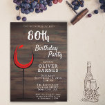 Rustic Red Wine 80th Birthday Party Invitation<br><div class="desc">Rustic Wood Red Wine 80th Birthday Party Invitation. Birthday invitation with rustic dark wood background and abstract glass with red wine. The text is in a trendy white script and is easily customizable - personalize it with your name, age, date, location and RSVP. You can change all the text on...</div>