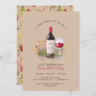 Rustic Red Wine Garden Any Age Adult Birthday Invitation