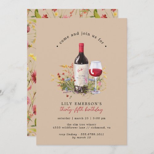 Rustic Red Wine Garden  Any Age Adult Birthday Invitation