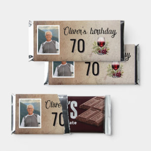 Rustic Red Wine Glass Olive 70th Birthday Hershey Bar Favors