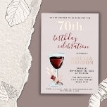 Rustic Red Wine Glass Rose Botanical 70th Birthday Foil Invitation<br><div class="desc">Rustic Red Wine Glass Rose Botanical 70th Birthday Foil Invitation. Rustic watercolor wine glass with red roses and twigs on blush pink background. The age and name are gold foil - you can change it to silver foil or gold foil. Perfect for a woman who is celebrating her seventieth birthday....</div>