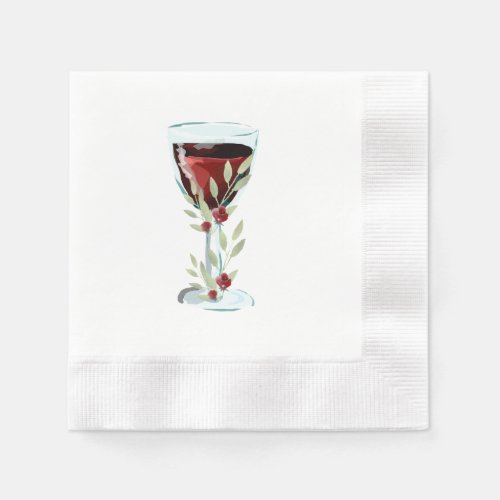 Rustic Red Wine Glass Rose Watercolor Botanical Napkins - Rustic Red Wine Glass Rose Watercolor Botanical Napkins. The design has watercolor red wine glass, roses and twigs.