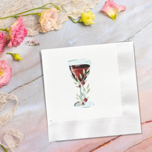 Rustic Red Wine Glass Rose Watercolor Botanical Napkins