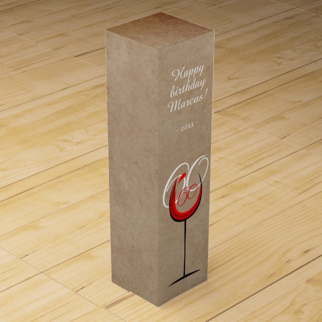 Rustic Red Wine Glass Script 60th Birthday  Box (Front)