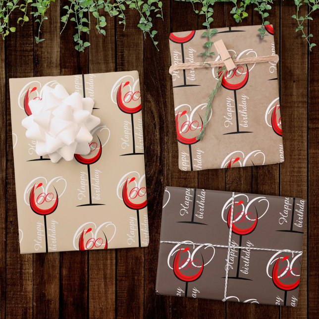 Rustic Red Wine Glass Script 60th Birthday Gift Wr Wrapping Paper Sheets (Creator Uploaded)