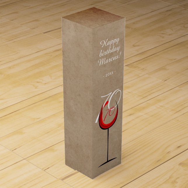 Rustic Red Wine Glass Script 70th Birthday Box (Front)