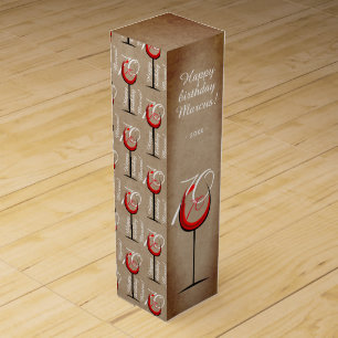 Rustic Red Wine Glass Script 70th Birthday Box