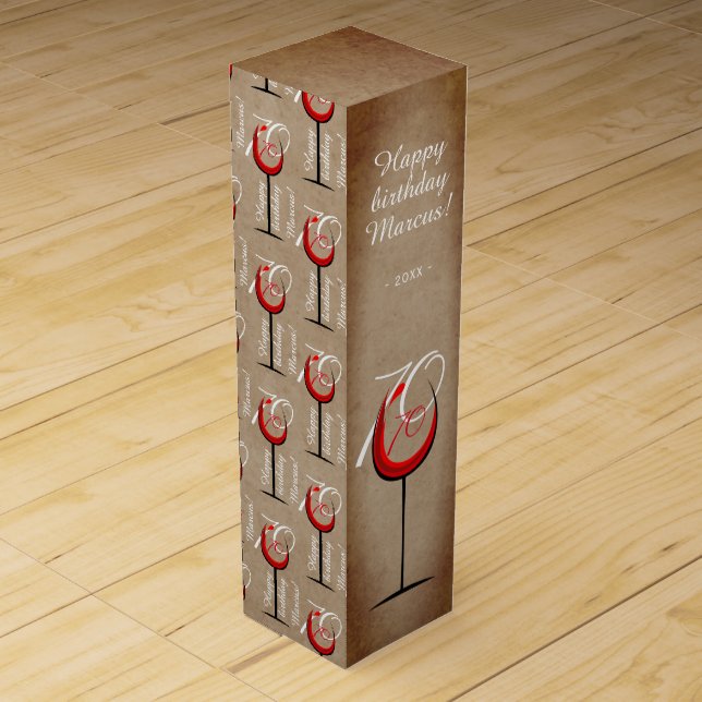 Rustic Red Wine Glass Script 70th Birthday Box (Front)