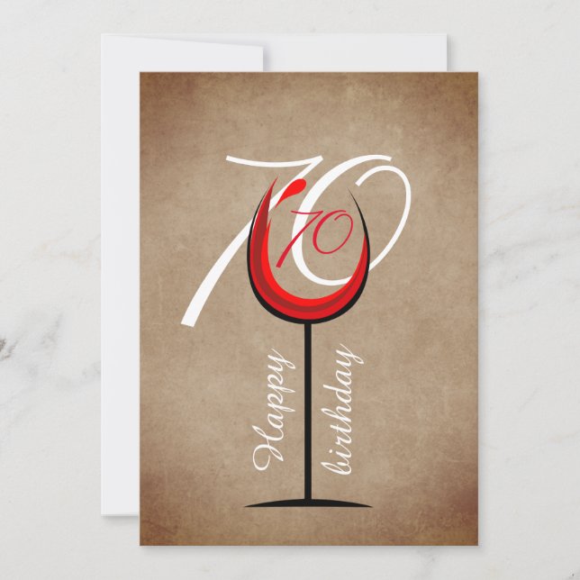 Rustic Red Wine Glass Script 70th Birthday Card (Front)