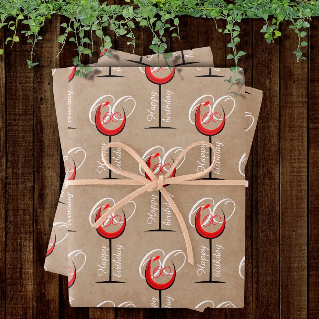 Rustic Red Wine Glass Script 70th Birthday Gift Wrapping Paper Sheets (Creator Uploaded)