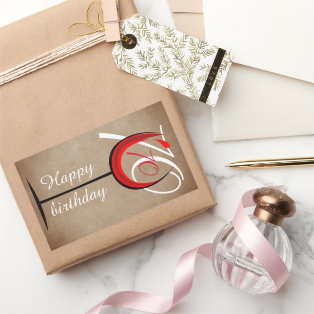 Rustic Red Wine Glass Script 70th Birthday Rectangular Sticker (Gifting)