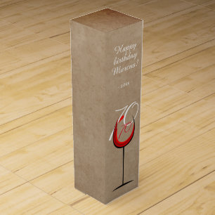 Rustic Red Wine Glass Script 70th Birthday Wine Box
