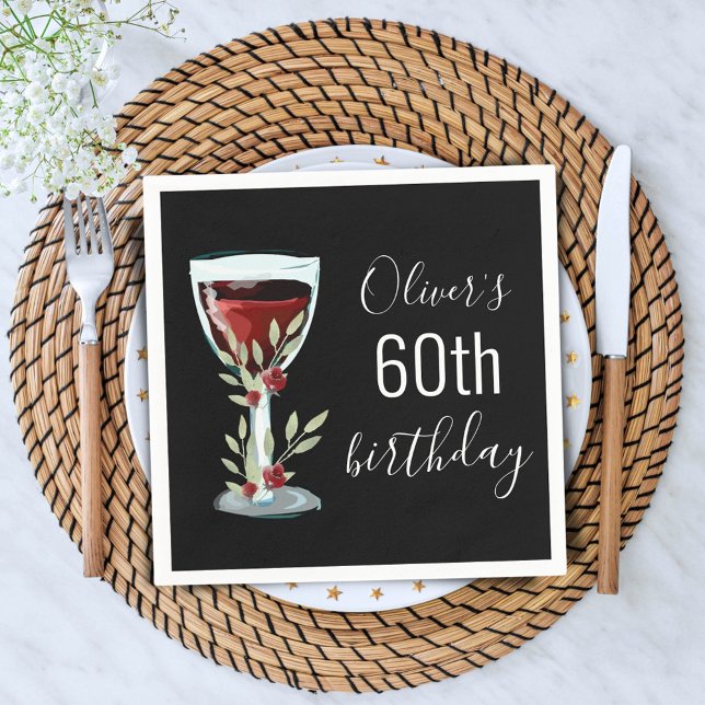Rustic Red Wine Rose Watercolor 60th Birthday  Napkins (Creator Uploaded)