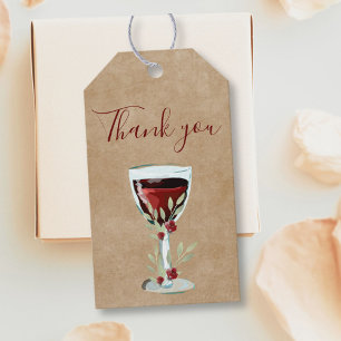Rustic Red Wine Rose Watercolor Thank you Gift Tags