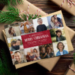 Rustic Red Winter Christmas 10 Photos Collage Holiday Card<br><div class="desc">Make your holiday greetings truly special with our rustic inspired Christmas Card featuring 10 square photos to capture and share your cherished moments from the year. The vintage script on the front says Merry Christmas and the template allows you to personalize your card with three lines of custom text for...</div>