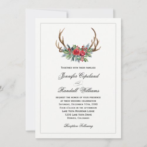 Rustic Red Winter Floral Wedding Invitation