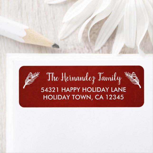 Rustic Red Winter Holiday Pine Branches Address Label (Insitu)
