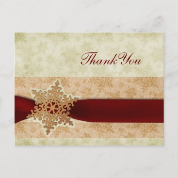 rustic red winter wedding Thank You Postcard