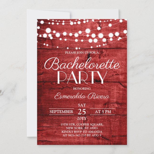 Rustic Red Wood Bachelorette Party Invitation (Front)