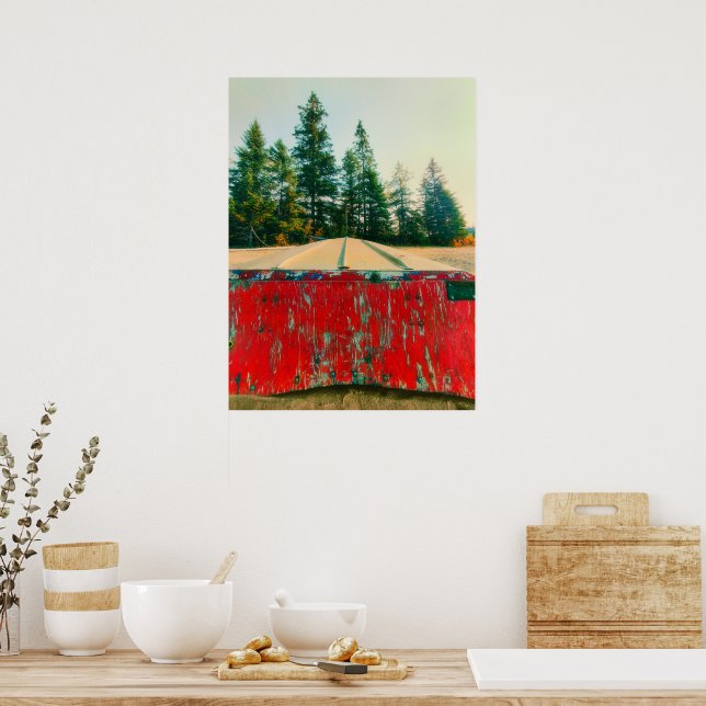 Rustic Red Wood Boat Upturned on Beach Poster (Kitchen)