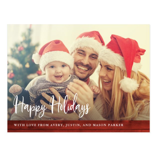 Rustic Red Wood | Happy Holidays Photo Postcard