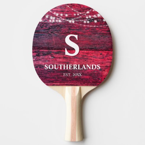 Rustic Red Wood String Lights Family Ping Pong Paddle