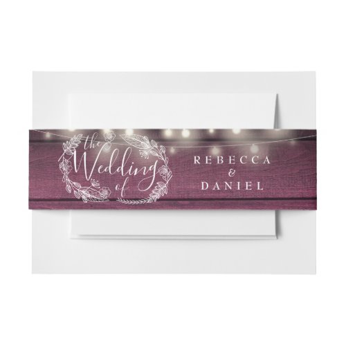 Rustic Red Wood String Lights Floral Wedding Invitation Belly Band