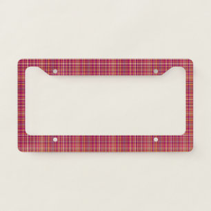 Rustic Red Yellow Orange Lines Plaid Pattern   License Plate Frame