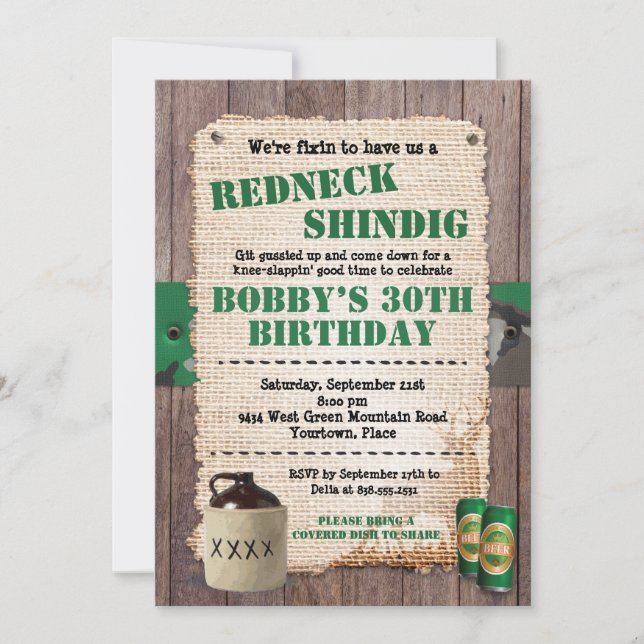Rustic Redneck Hillbilly Party Invitation (Front)