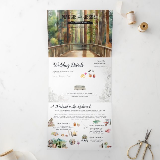 Rustic Redwood Forest Wedding Tri-Fold Invitation (Inside)