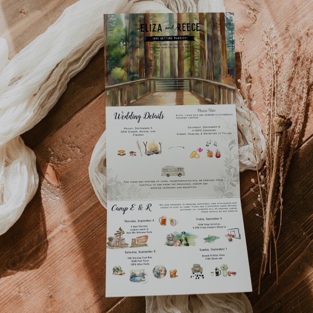 Rustic Redwood Forest Wedding Tri-Fold Invitation (Creator Uploaded)