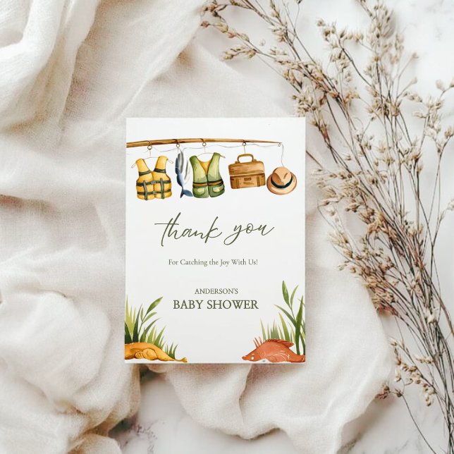 Rustic Reel Excited Little Fisherman Baby Shower  Thank You Card (Creator Uploaded)