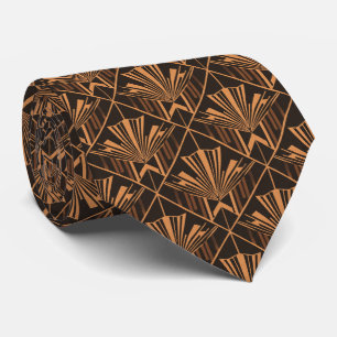 Rustic Refined Copper and Earthy Brown Art Deco Neck Tie