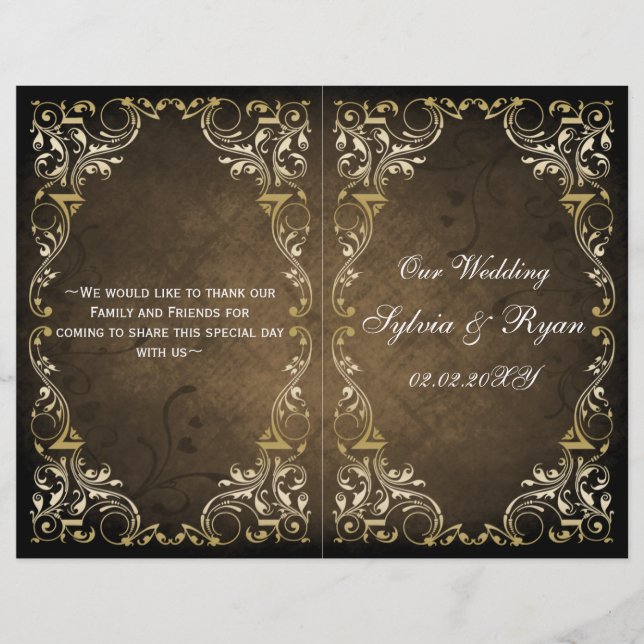 Rustic Regal Ornamental Brown And Gold Wedding (Front)