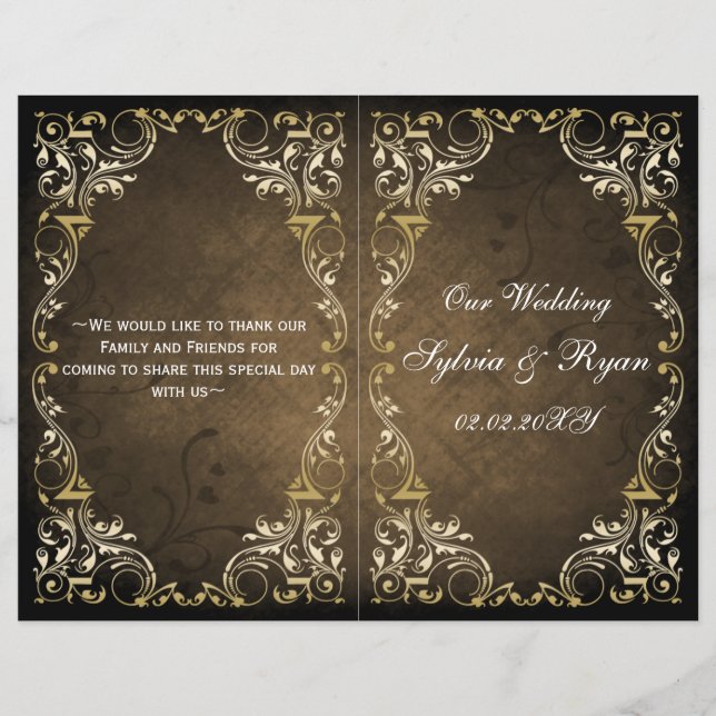Rustic Regal Ornamental Brown And Gold Wedding (Front)