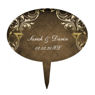 Rustic Regal Ornamental Brown And Gold Wedding Cake Topper