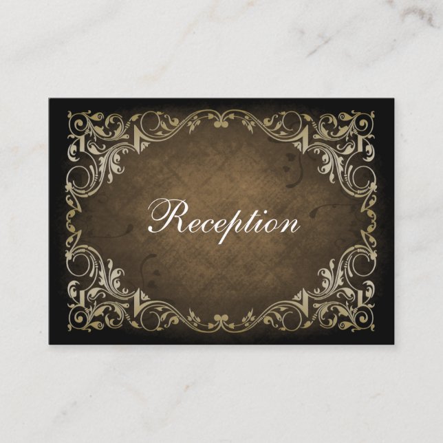Rustic Regal Ornamental Brown And Gold Wedding Enclosure Card (Front)